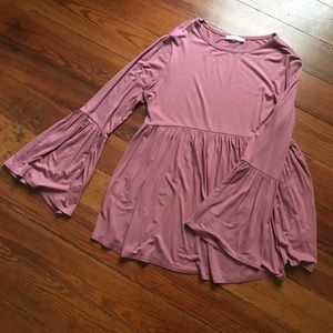 Mauve Peplum Bell Sleeve Top